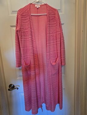 LuLaRoe Pink Ruffle Textured Open Cardigan